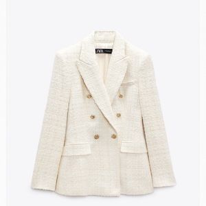 ZARA DOUBLE BREASTED TEXTURED WEAVE JACKET in Ecru - size XS